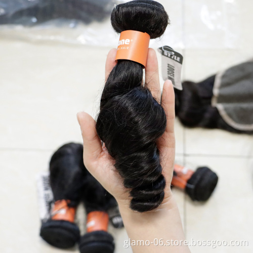 Annione Loose Wave Bundles With Closure Brazilian Hair Weave Bundles With Lace Frontal Virgin Human Hair Bundle With Closure